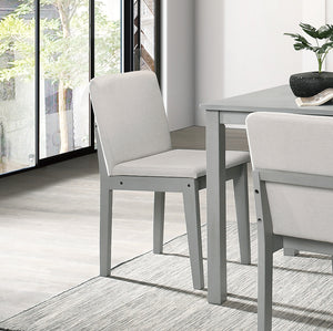 Grey Finish 5 Piece Dining Room Set Dining Table 4x Chairs Beige Fabric Chairs