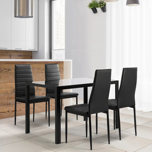 5 Pieces Dining Table Set Kitchen Tempered Glass Dining Table 4 Faux Leather Chairs