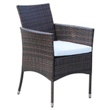 Outsunny 6 Seater Rattan Dining Set With Cushions, Rattan Garden Furniture Set With 6 Armchairs, Rectangular Glass Top Table, Outdoor Dining Table And Chairs, Brown