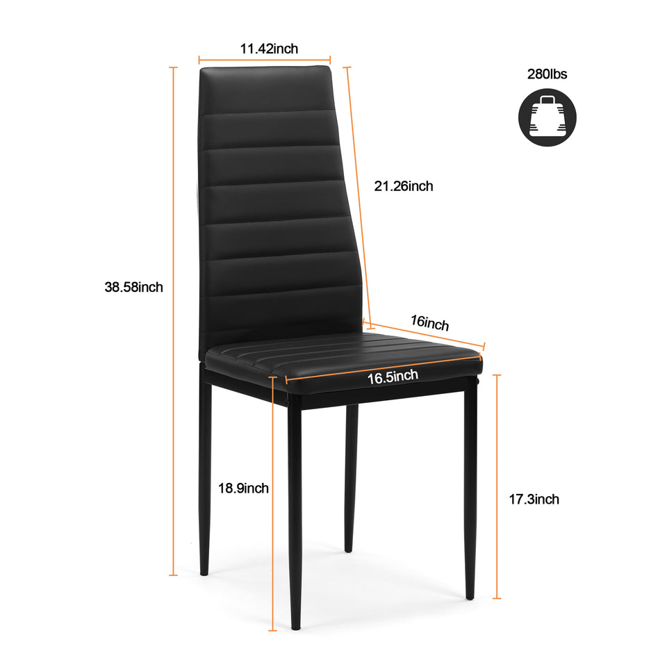 5 Pieces Dining Table Set Kitchen Tempered Glass Dining Table 4 Faux Leather Chairs