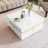 Coffee Table, High-Gloss Living Room Table, Side Table With Drawers And Gold Accents